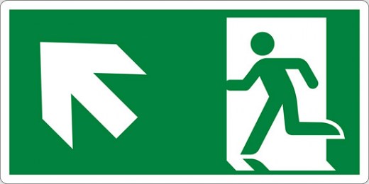 cartello (uscita di emergenza in alto a sinistra) 