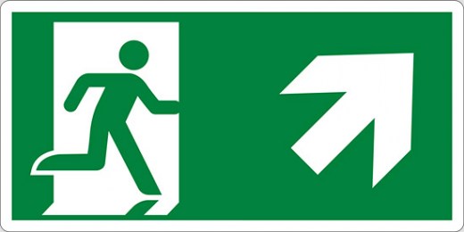 cartello (uscita di emergenza in alto a destra) 